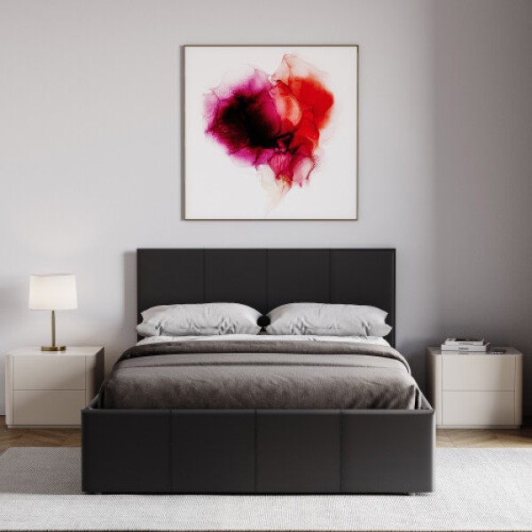 リスボンフェイクレザー収納ベッドフレーム、小型ダブル、ブラック、UKFR